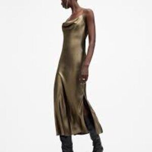 11 - NWT ALL SAINTS HADLEY METALLIC SATIN DRESS